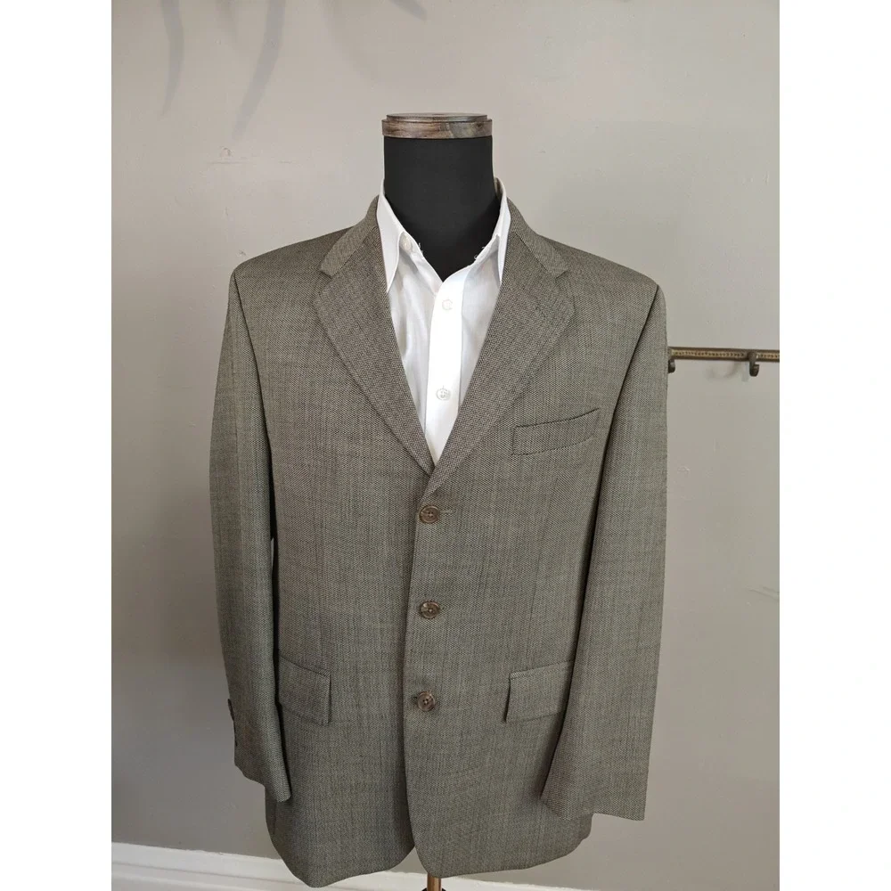 Chaps Ralph Lauren Vintage Wool Sport Coat 40R Beige Black 3 Button Blazer X606